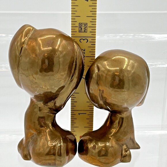 Vintage Solid Brass Puppy Dog Cartoon like Figurines Set Of 2 - Picture 3 of 5